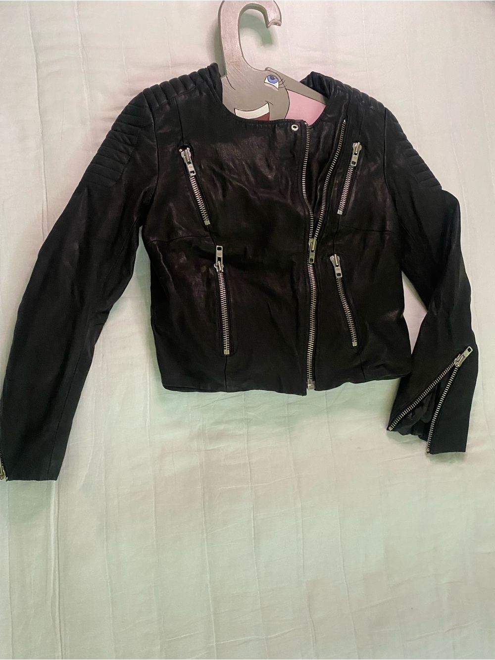 H&M Black Leather Moto Jacket with Zipper Accents